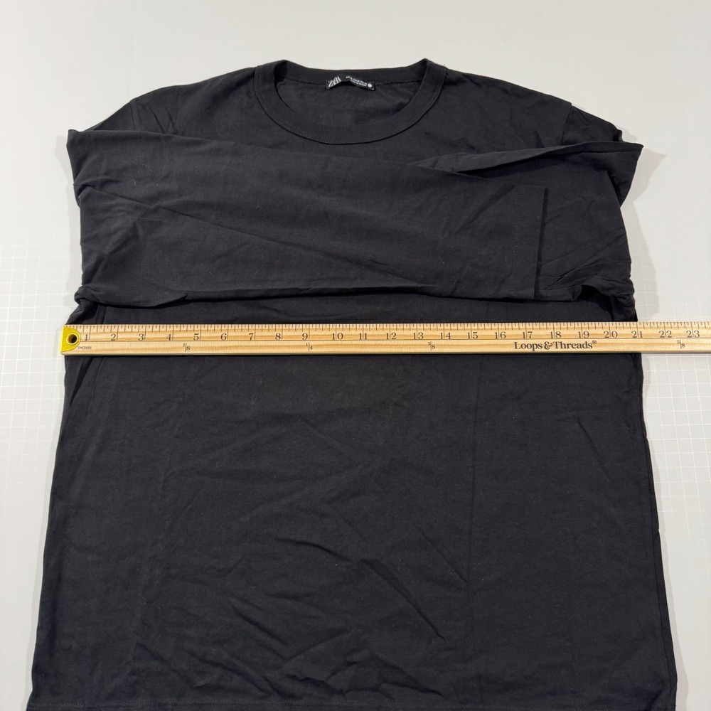 Zara Long Sleeve Tee Women Size M Black Cotton Crew Neck Minimalist Basic - Picture 4 of 5